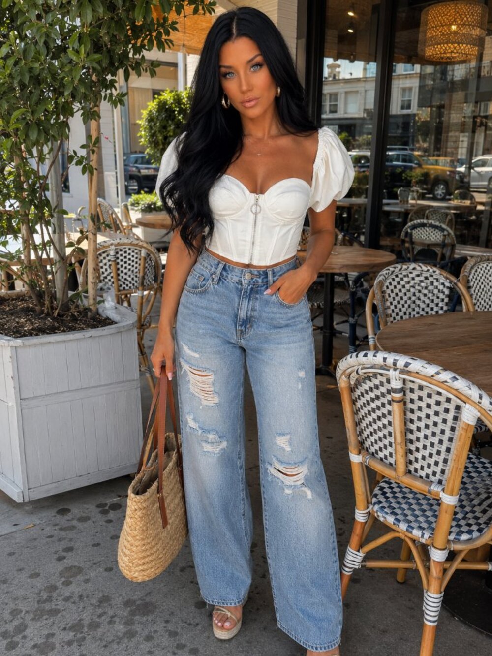Windsor Cream Off-Shoulder Corset Crop Top with Puff Sleeves